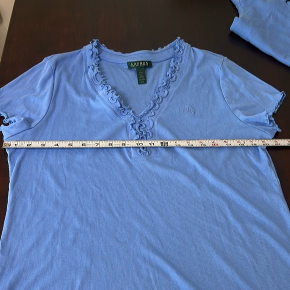 Lauren Ralph Lauren Blue 100% Cotton 2pc Pajama Lounge Set Top & Shorts size XL - Picture 9 of 17